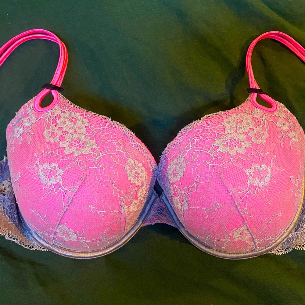 VS Sexy Little Things Lace Pink and Gray Lace Bra 36D